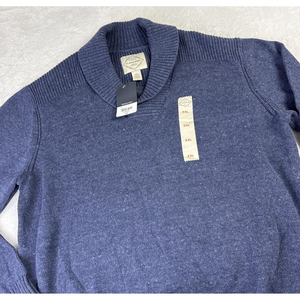 St John's Bay Shawl Neck Sweater Mens 2XL Heather Blue NWT $50